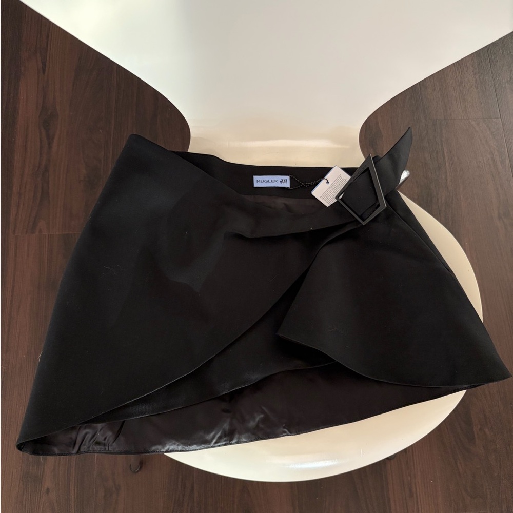 Mugler x H&M Black Mini Wrap Skirt with Buckle
